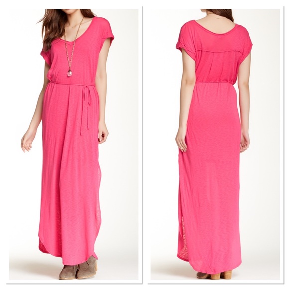 NWT Splendid V-Neck Tie-Front Jersey Maxi Dress Pink XS - Picture 2 of 7